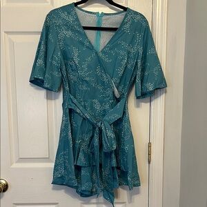 Teal Wrap Dress with White Accents